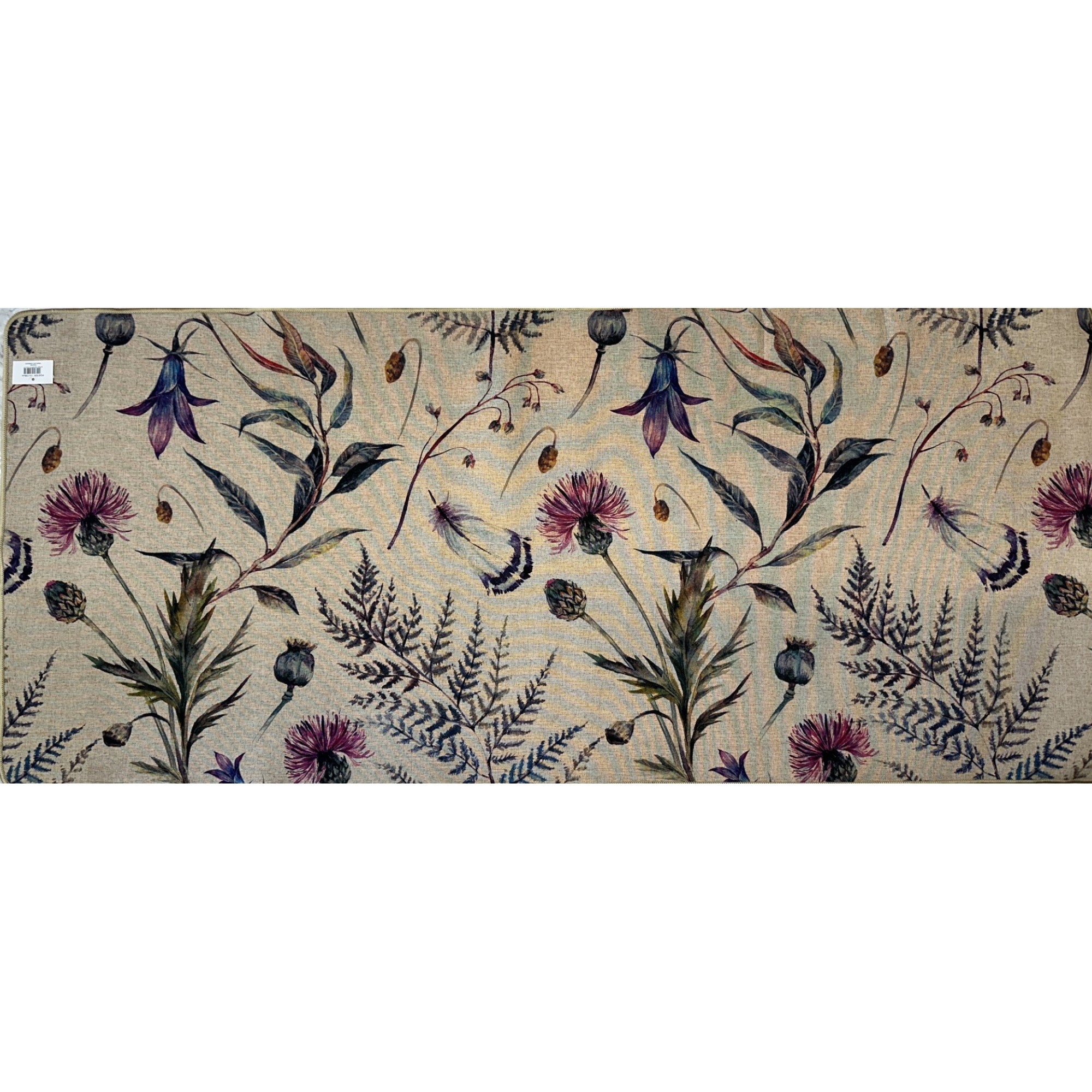 Τάπετο Με Λάστιχο 60Χ138εκ. Λουλούδια Μωβ Με Υφή Λινού Ψάθας