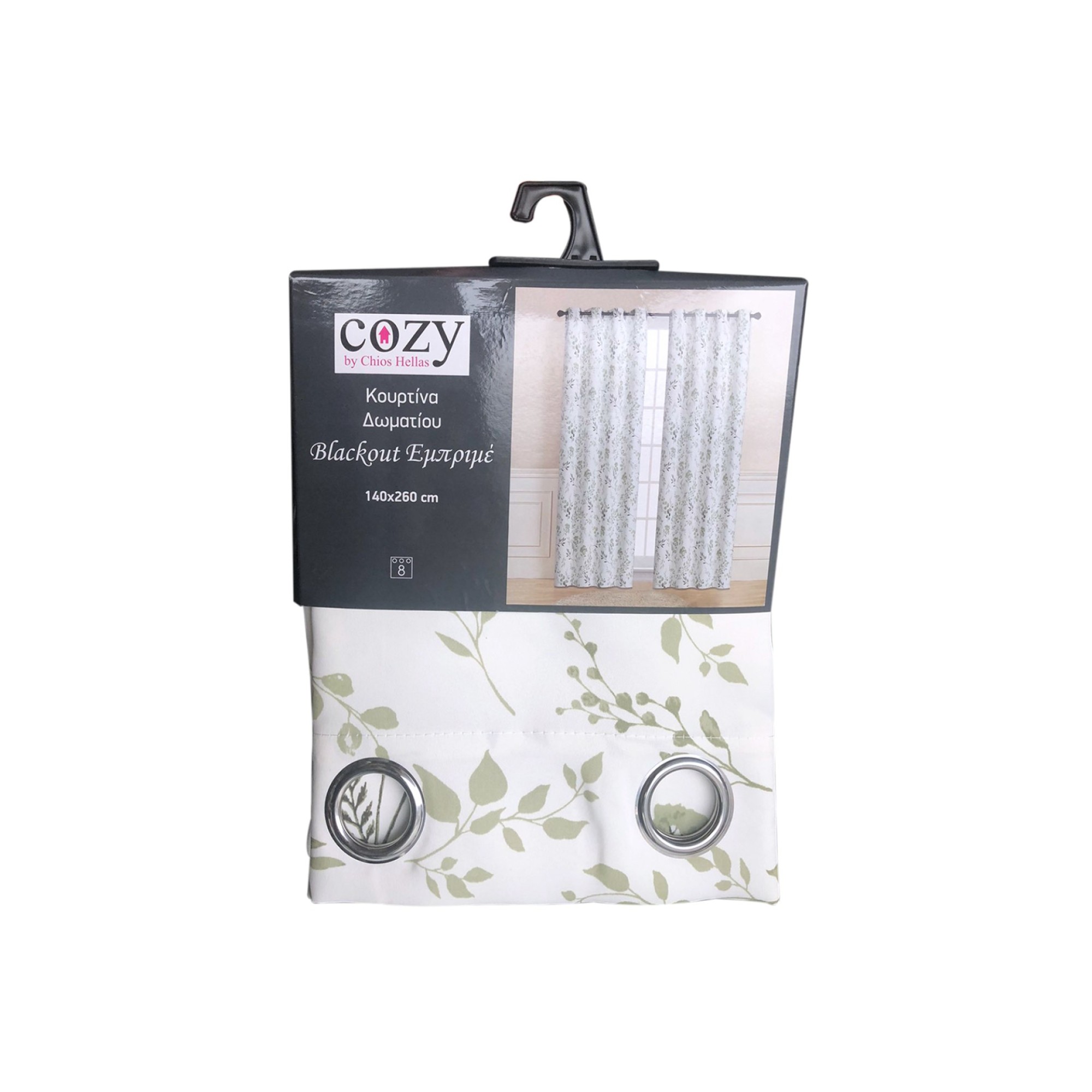 Κουρτίνα Δωματίου Blackout Εμπριμέ 140×260 cm Σχέδιο Λευκό Πράσινο