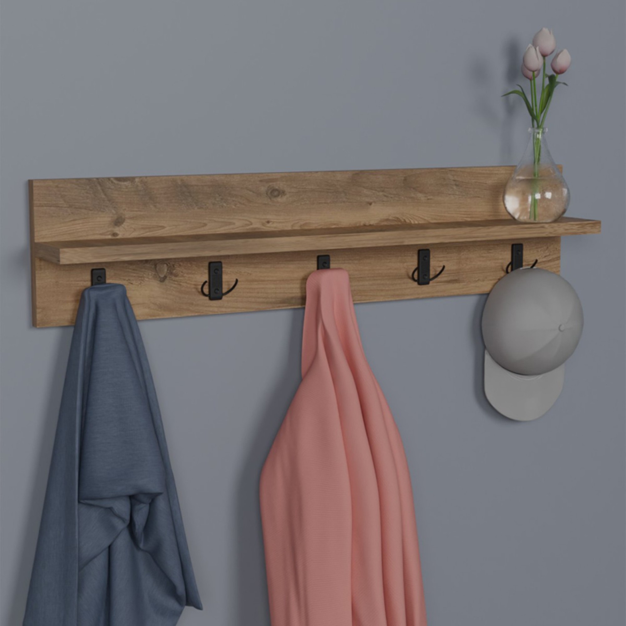 Κρεμάστρα Τοίχου ΟΑΚ Μελαμίνης 80Χ11Χ18εκ.