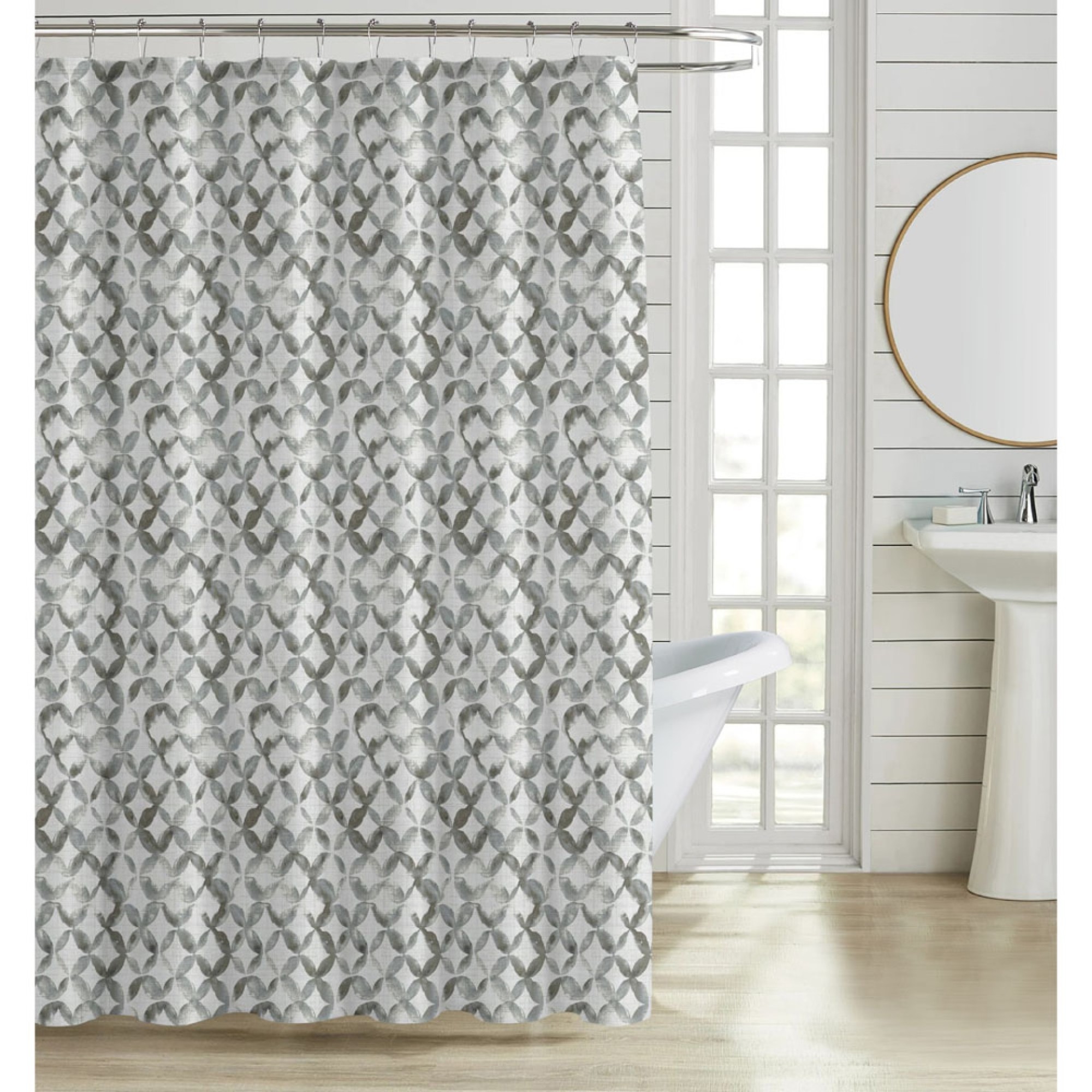 Κουρτίνα Πολυεστερική 180x200εκ 90gsm Με 12 Κρίκους Γεωμετρικό Μοτίβο Σε Γκρι Χρώμα 846290