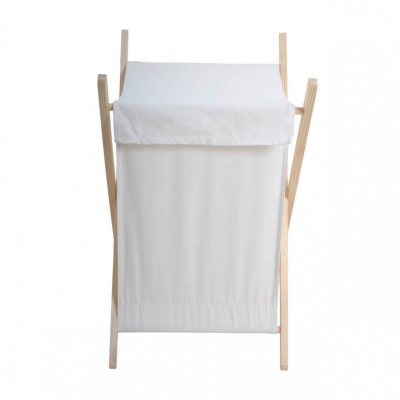Καλάθι Απλύτων Ξύλινο Με Λευκό Σάκο 55Lit. 42x42x70εκ.