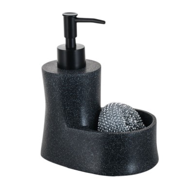 Dispenser Κουζίνας Πολυεστερικό Με Θήκη Για Σφουγγάρι  Μαύρο Με Όψη Πέτρας 14,5x10x17,5εκ.ANKOR 850044
