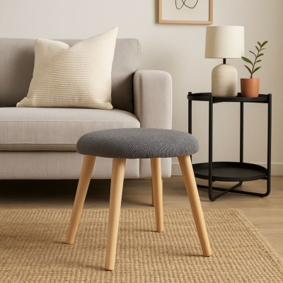 Σκαμπό Υφασμάτινο Σε Γκρι Χρώμα Με Ξύλινα Πόδια 40x30x40εκ. ANKOR 845989