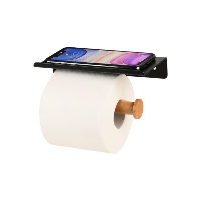 Χαρτοθήκη Επιοίχια BAMBOO ESSENTIALS Με Θέση Για Κινητό Μεταλλική Μαύρη