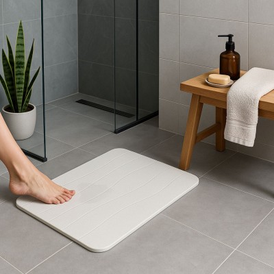 Πατάκι Από ΔΙΑΤΟΜΙΤΗ ΑΣΠΡΟ ΜΕ ΑΝΑΓΛΥΦΕΣ ΓΡΑΜΜΕΣ 39x60εκ. 847464