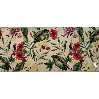 Τάπετο Με Λάστιχο 60Χ138εκ. Λουλούδια Με Υφή Λινού Ψάθας