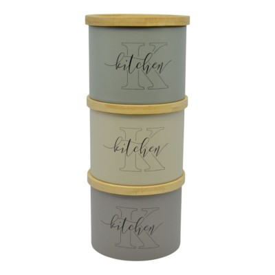 Σετ 3 Μεταλλικά Βάζα Σε ΜΠΕΖ TAUPE ΚΑΙ ΛΑΔΙ ΧΡΩΜΑ Με Ξύλινο  Καπάκι Kitchen12x12x8,8-27,5εκ.