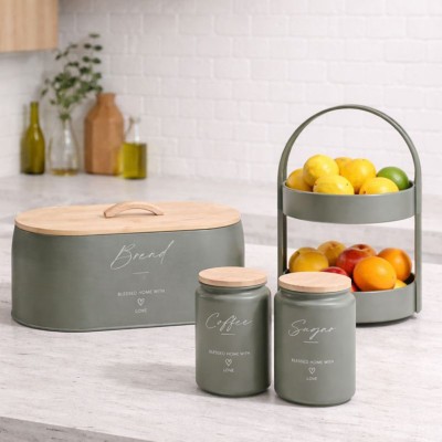 Σετ 2 Μεταλλικά Βάζα ΛΑΔΙ  Με Μπαμπού Καπάκι Coffee Sugar 9,5x15,2εκ. 850518