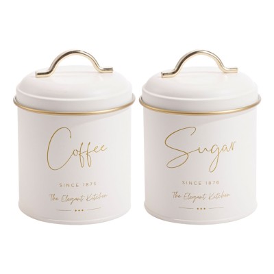 Σετ 2 Μεταλλικά Βάζα ΛΕΥΚΑ ΜΕ ΧΡΥΣΕΣ Λεπτομέρειες Coffee Sugar 11x16εκ. 850136