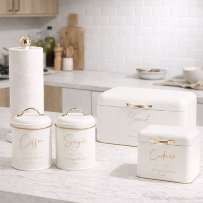 Σετ 2 Μεταλλικά Βάζα ΛΕΥΚΑ ΜΕ ΧΡΥΣΕΣ Λεπτομέρειες Coffee Sugar 11x16εκ. 850136