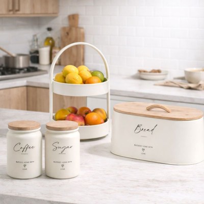 Ψωμιέρα  Μεταλλική  Μπεζ Bread Με Μπαμπού Καπάκι 35,5x19,7x12εκ. 850488