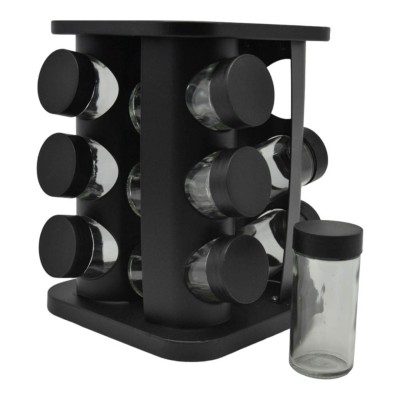 Βάση Μπαχαρικών Περιστρεφόμενη 12τεμ ΜΑΥΡΗ ΜΕΤΑΛΛΙΚΗ 16x16x22εκ. 829200