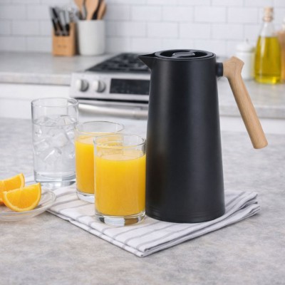 Κανάτα Θερμός 1lt ΜΑΥΡΟ Χρώμα Και Λαβή Όψη Ξύλου 12,5x24εκ. 850839