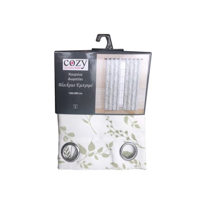 Κουρτίνα Δωματίου Blackout Εμπριμέ 140×260 cm Σχέδιο Λευκό Πράσινο