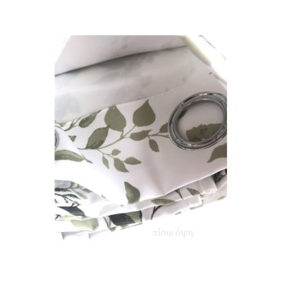 Κουρτίνα Δωματίου Blackout Εμπριμέ 140×260 cm Σχέδιο Λευκό Πράσινο