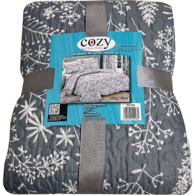 Κουβερλί Μονό Με Σχέδιο Γκρι- Λευκό 150Χ240εκ.