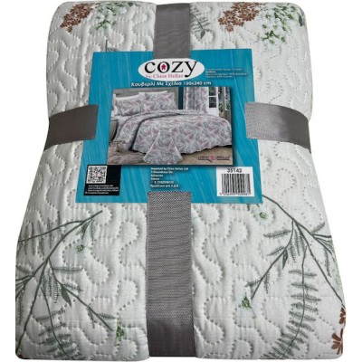 Κουβερλί Μονό Με Πράσινο-Καφέ Φύλλα 150Χ240εκ.