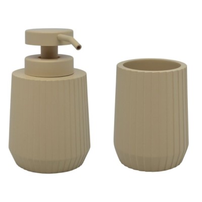 Σετ Αξεσουάρ Μπάνιου Πολυεστερικό Μπεζ  Με Ρίγες