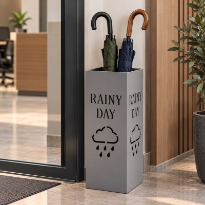 Ομπρελοθήκη  Μεταλλική Γκρι Ματ Με Σχέδιο RAINY DAY 15,5x15,5x48,5εκ 855872