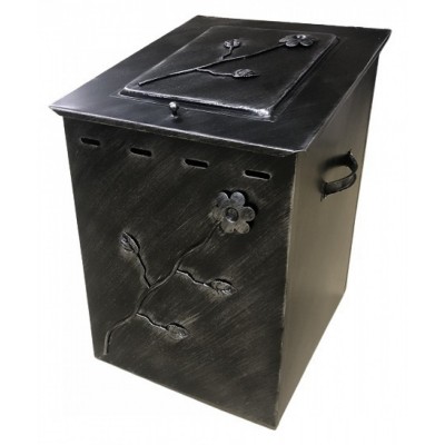 Ξυλιέρα Με Καπάκι 53x44x37cm Πατίνα Μαύρο-Ασημί 0009